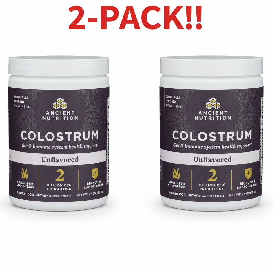 Ancient Nutrition Colostrum Powder Unflavored 2.8oz 2-PACK (56 Servings Total) - Pure Immune & Gut Support Bundle